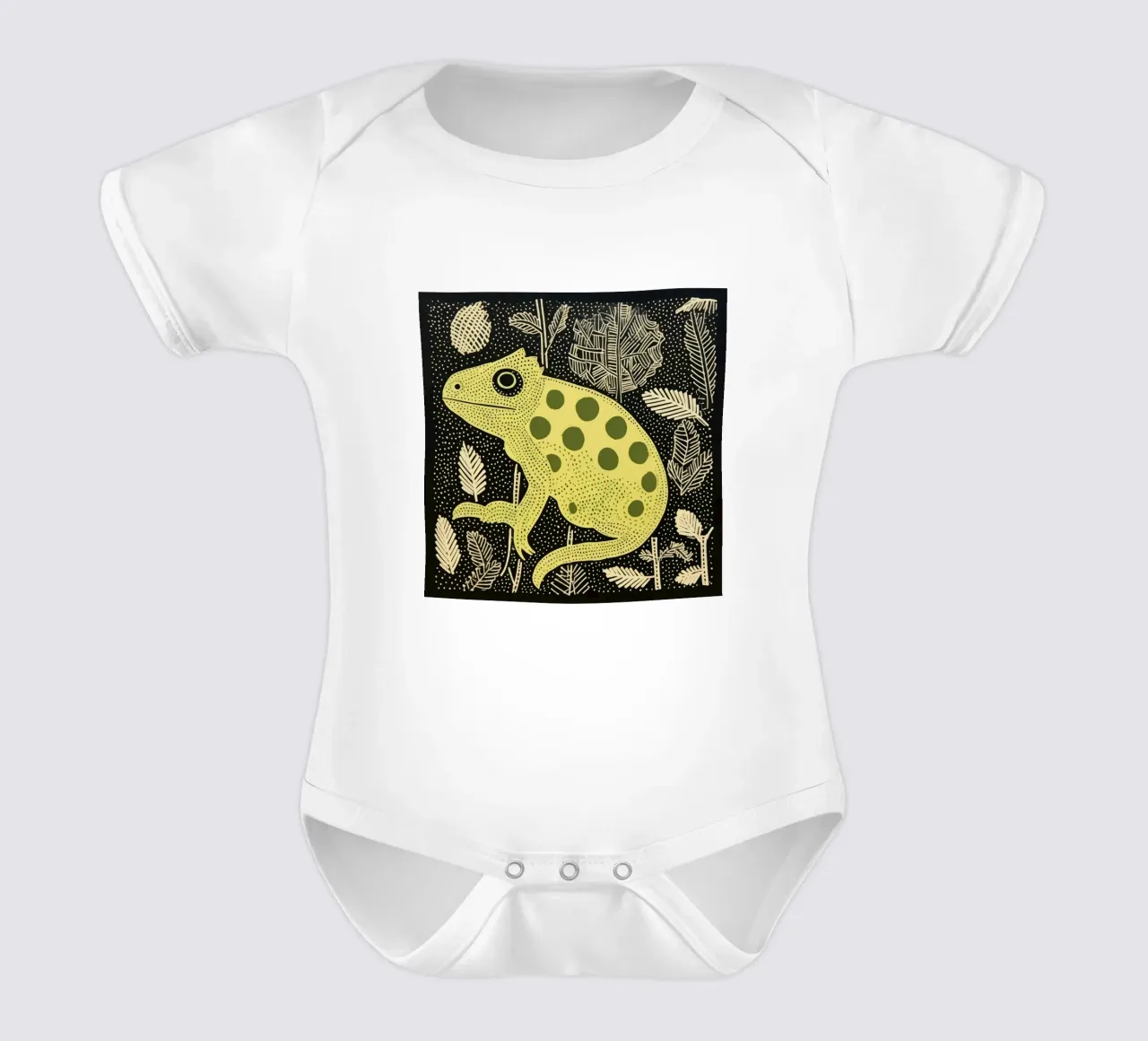 Green Chameleon 2 short-sleeve baby romper by Minimal Animal Art