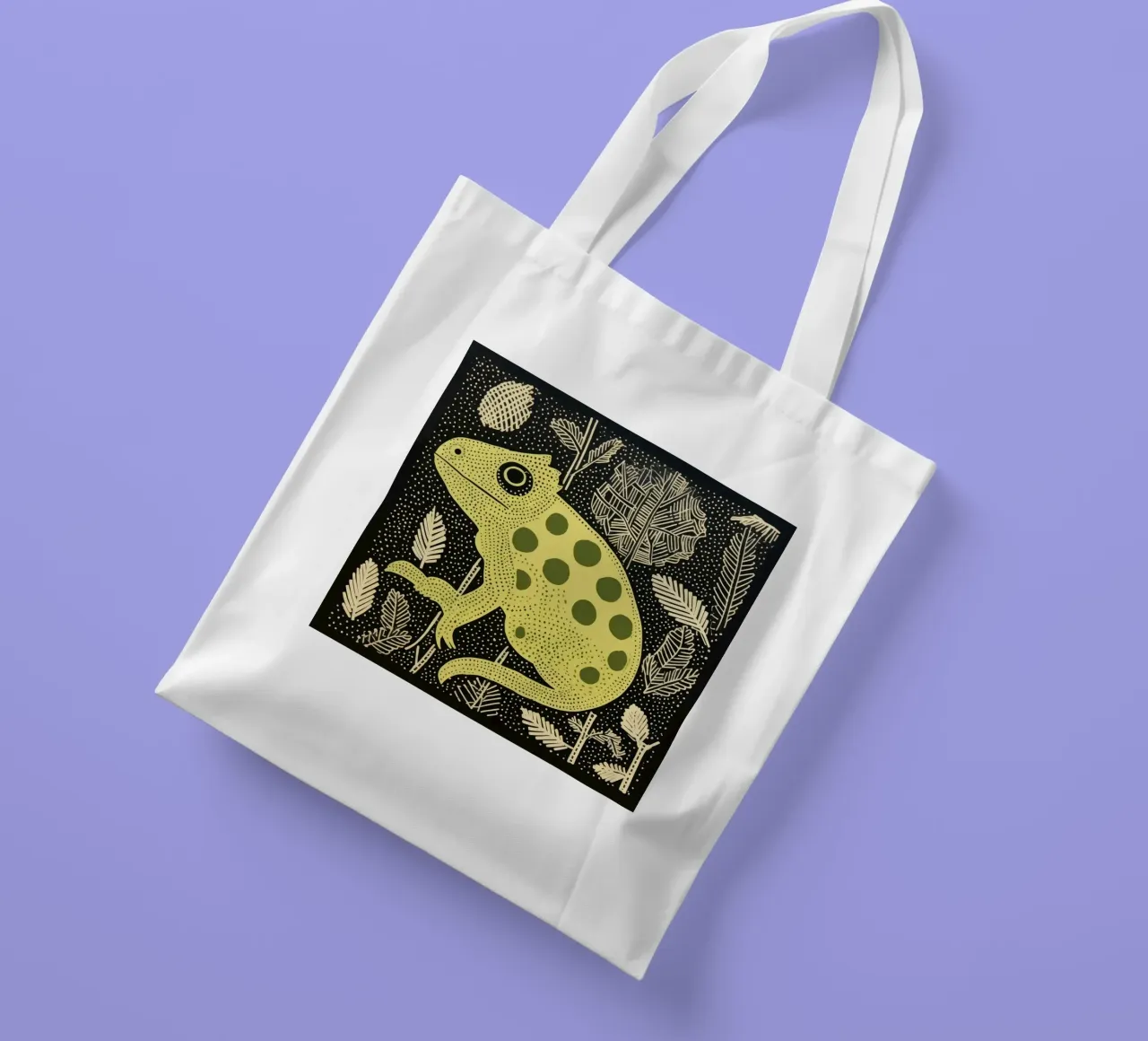 Camaleonte verde 2 borsa in juta da Minimal Animal Art