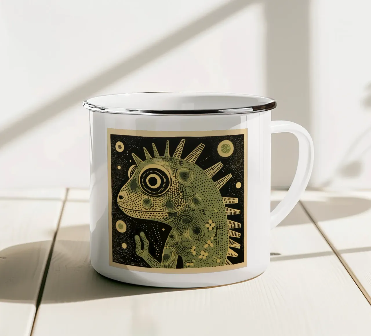 Camaleonte verde 3 tazza in smalto da Minimal Animal Art