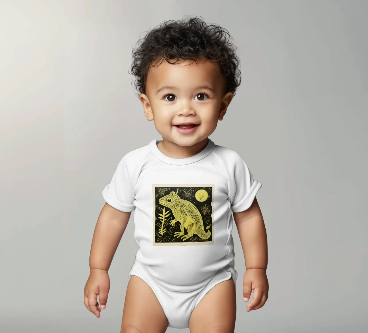 Camaleonte verde 4 body neonato maniche corte da Minimal Animal Art