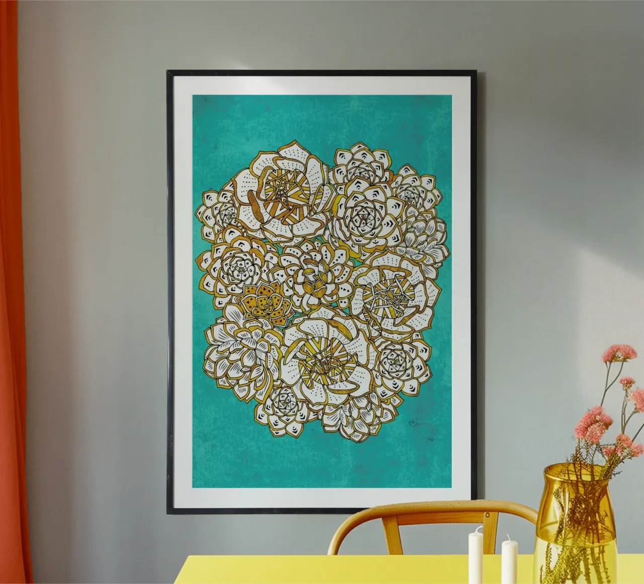 Blooming Succulents poster con telaio in plastica da Pom Graphic Design
