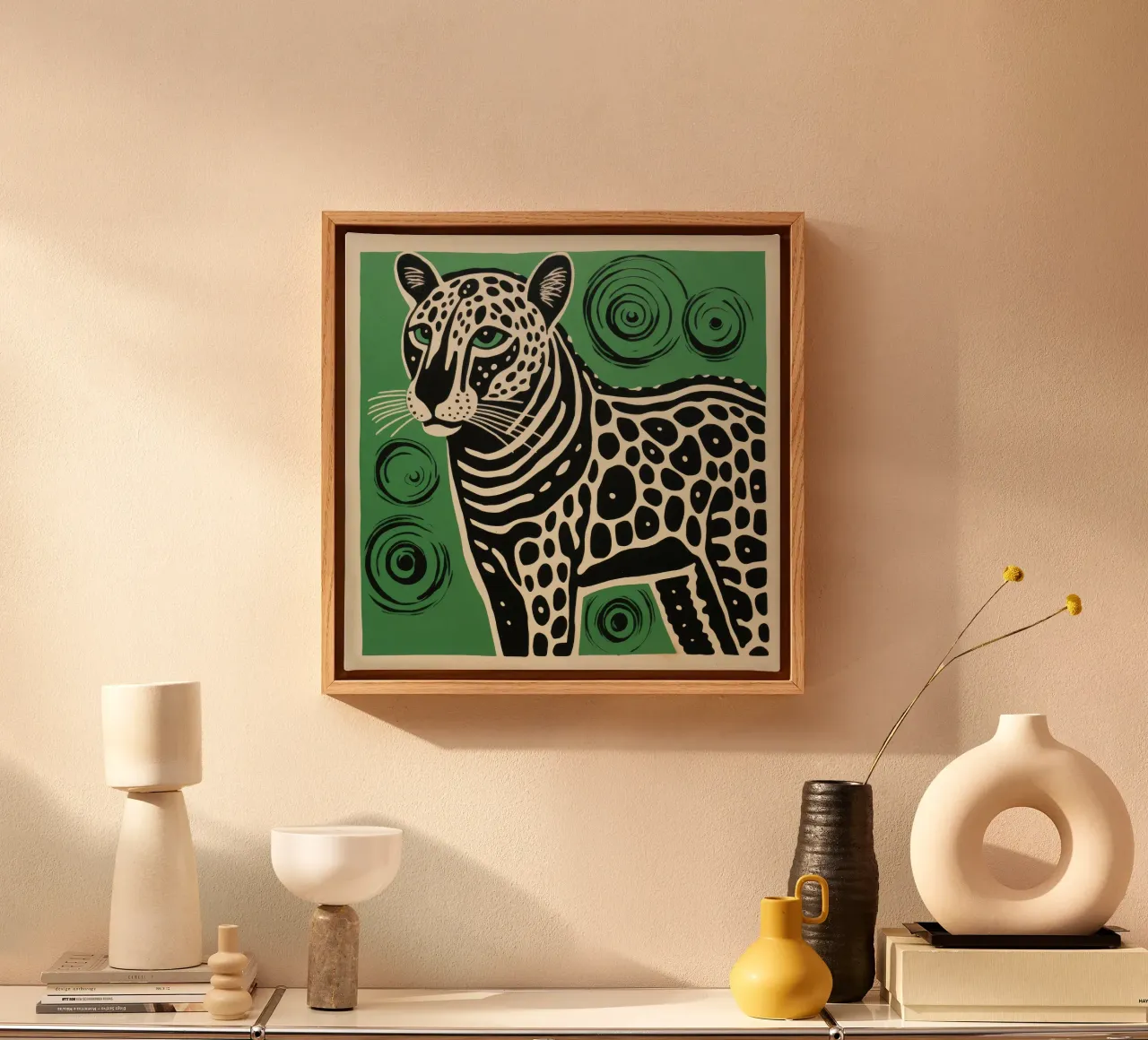 Ghepardo verde 1 tela con Cornice a cassetta da Minimal Animal Art