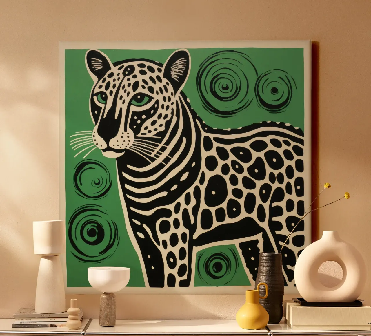 Ghepardo verde 1 tela con Cornice a cassetta da Minimal Animal Art