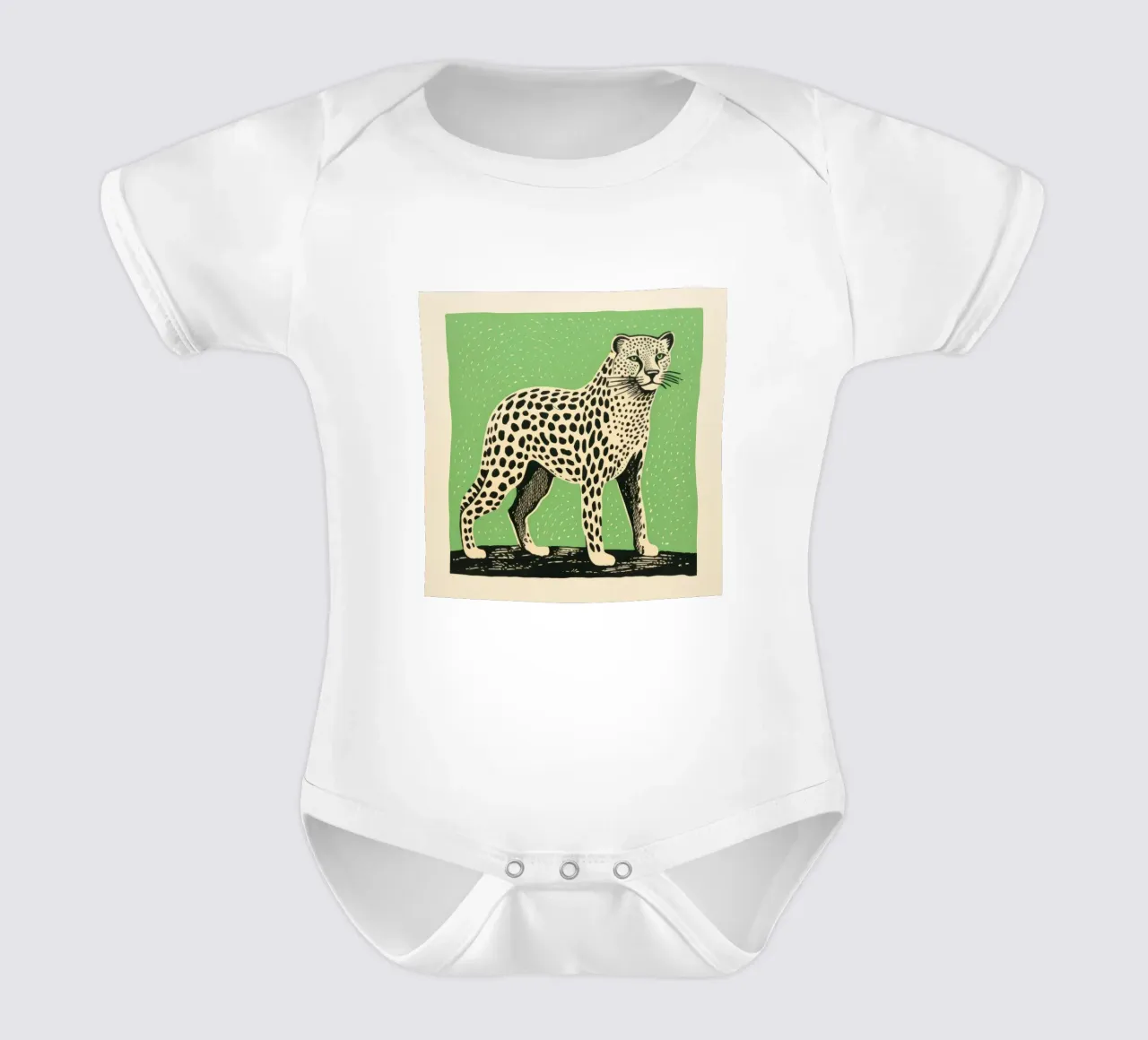 Ghepardo verde 2 body neonato maniche corte da Minimal Animal Art