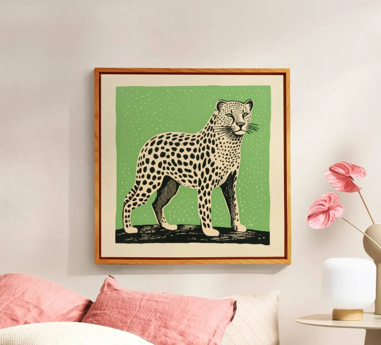 Green Cheetah acryl van Minimal Animal Art