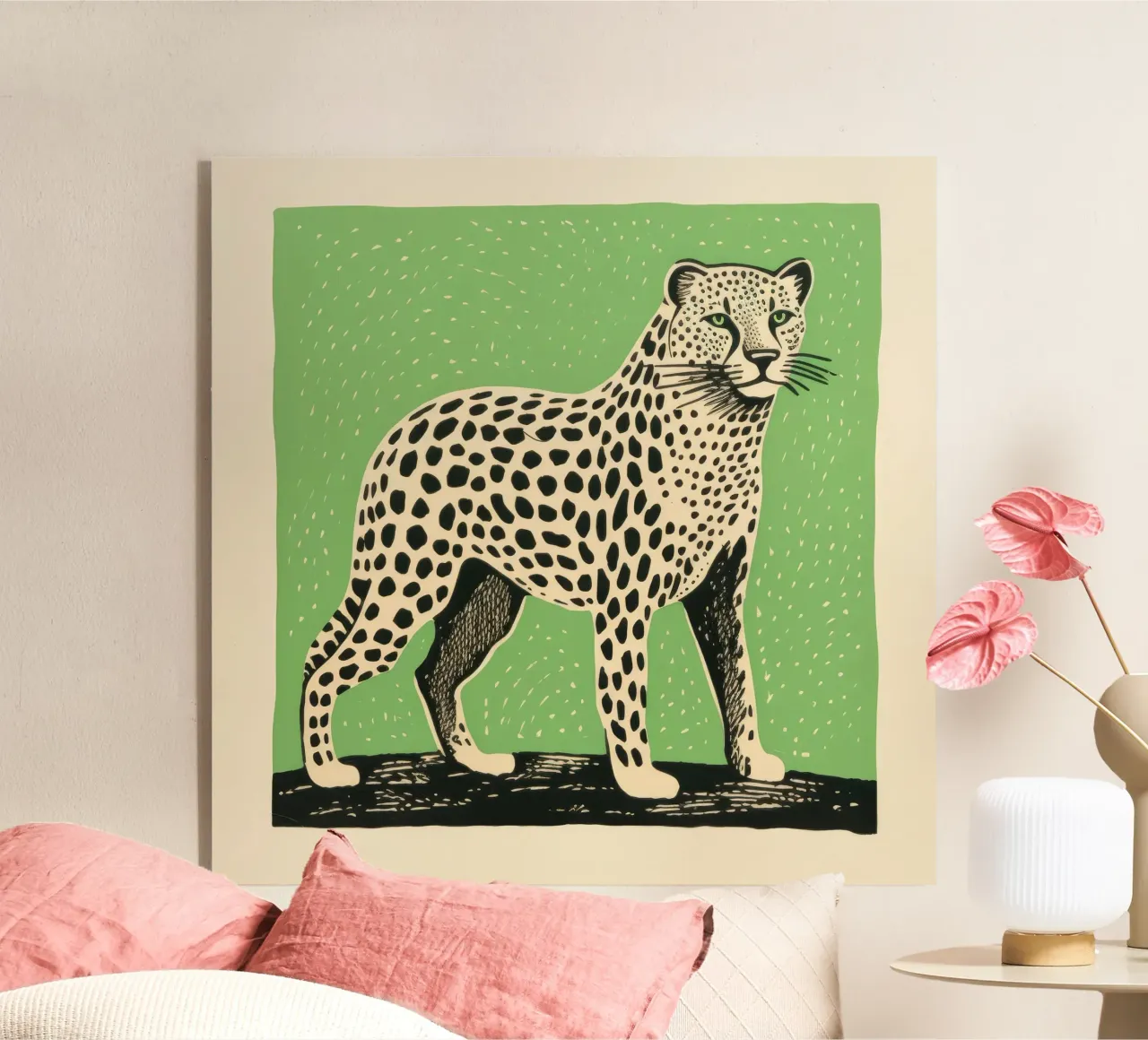 Green Cheetah acryl van Minimal Animal Art