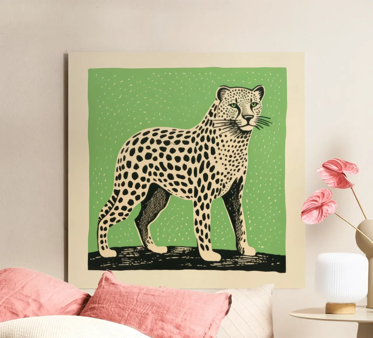 Ghepardo verde 2 alluminio dibond da Minimal Animal Art