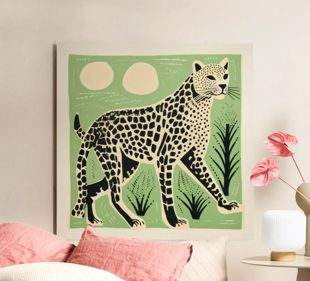 Ghepardo verde 3 alluminio dibond da Minimal Animal Art