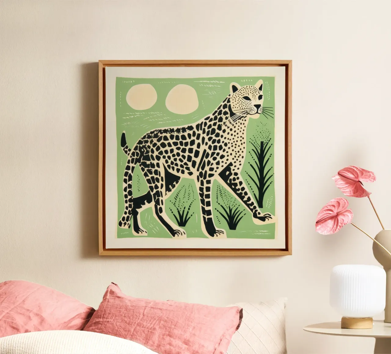 Ghepardo verde 3 tela con Cornice a cassetta da Minimal Animal Art