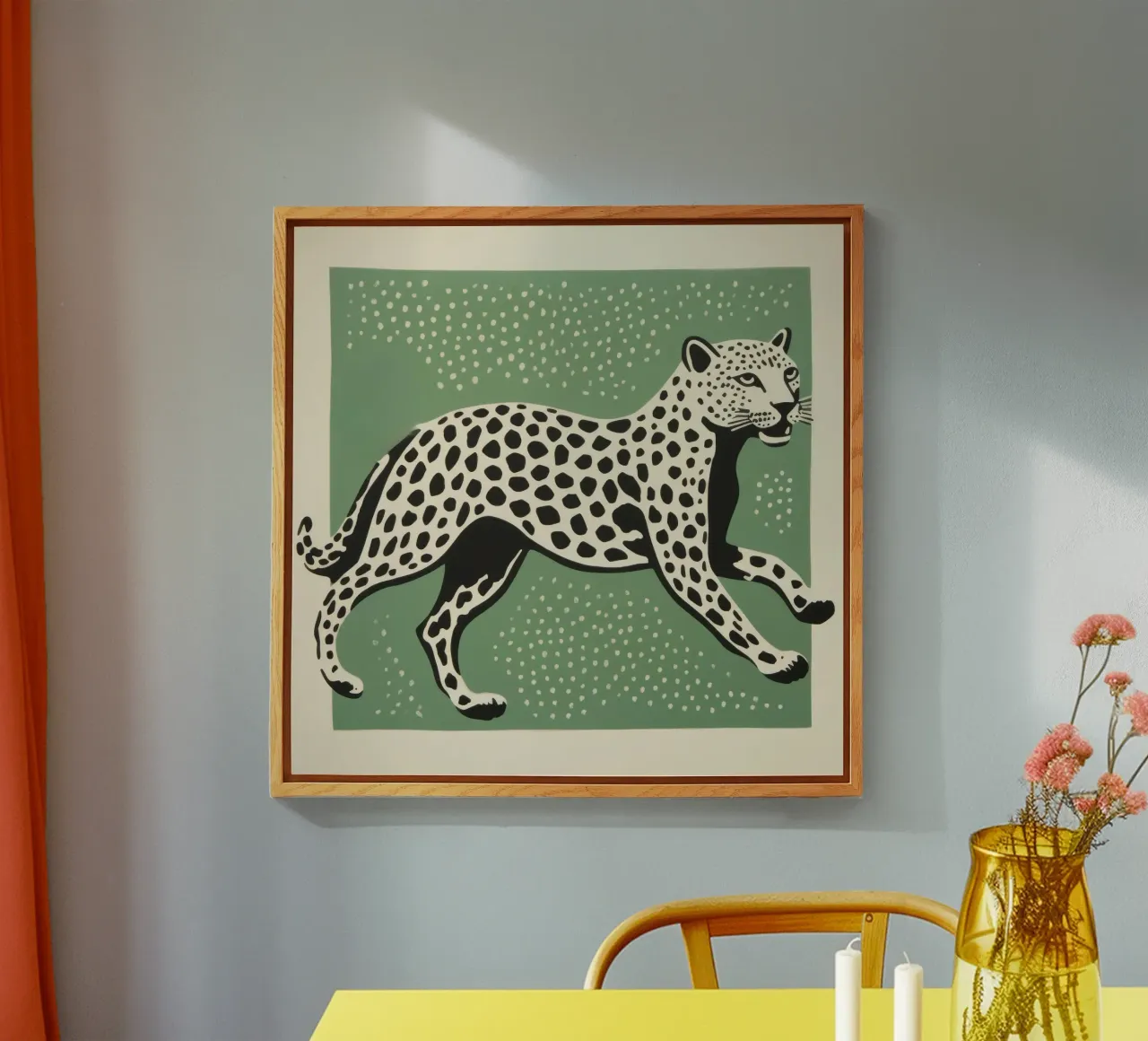 Green Cheetah acryl van Minimal Animal Art