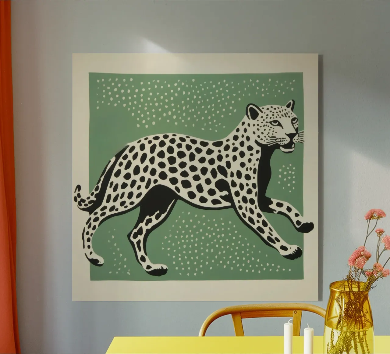 Green Cheetah acryl van Minimal Animal Art