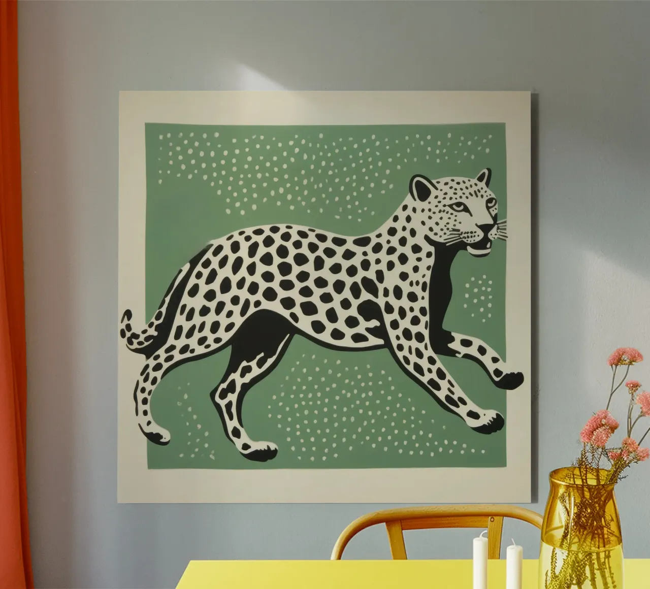 Ghepardo verde 4 alluminio dibond da Minimal Animal Art