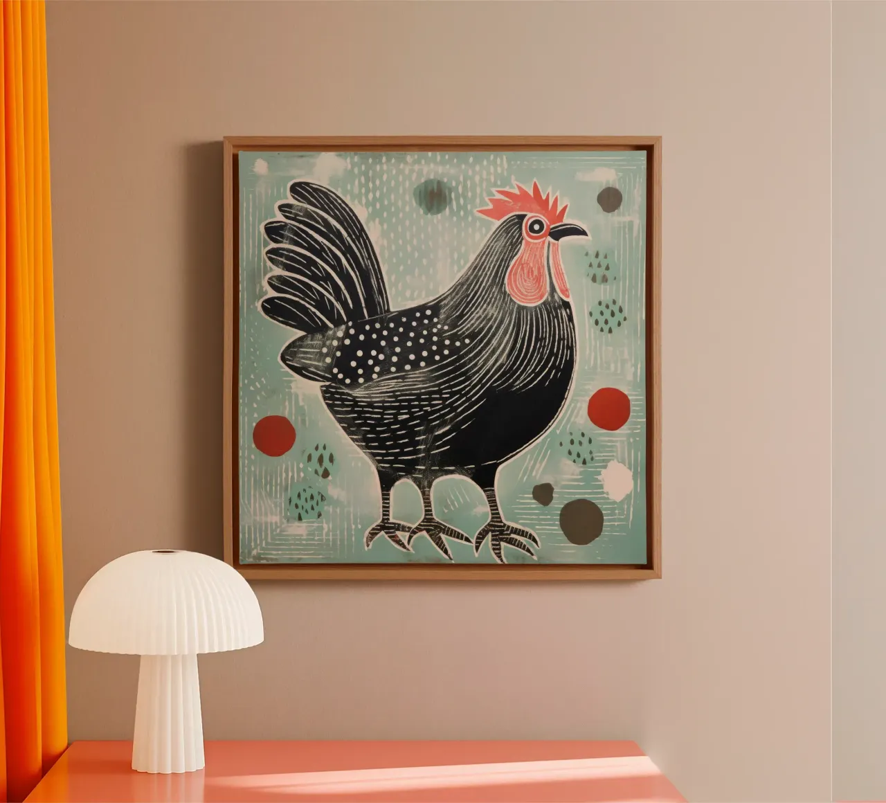 Groene kip 1 canvas met Baklijst van Minimal Animal Art
