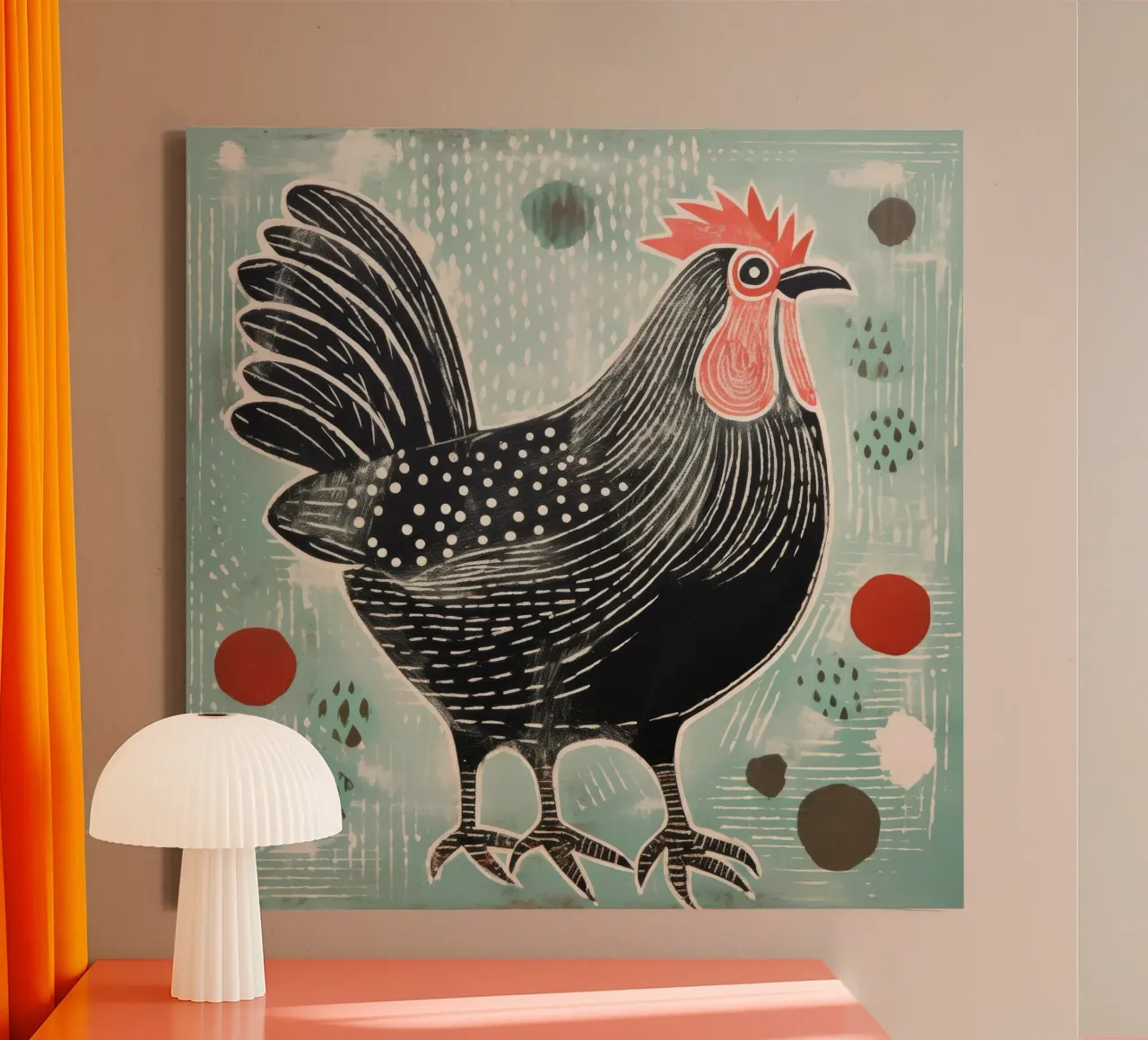 Groene kip 1 canvas met Baklijst van Minimal Animal Art