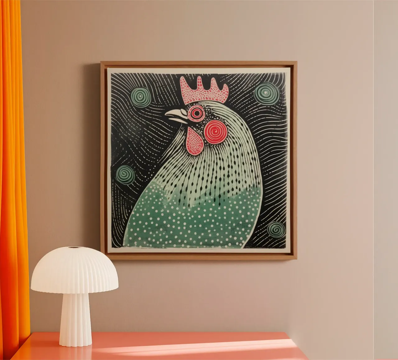 Groene kip 2 canvas met Baklijst van Minimal Animal Art