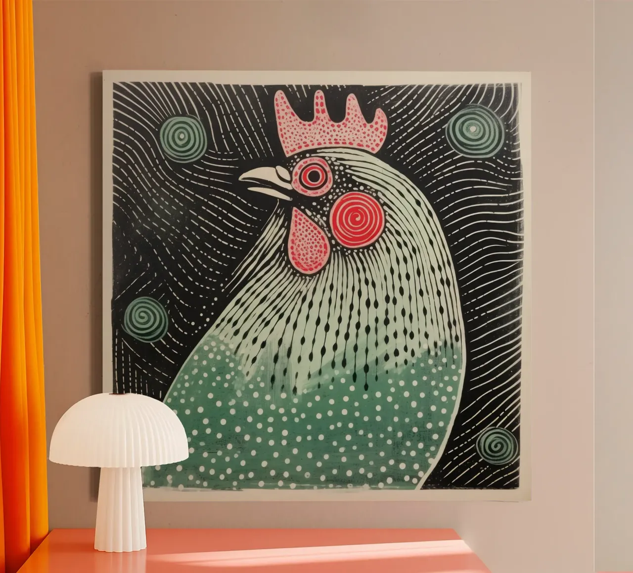 Groene kip 2 canvas met Baklijst van Minimal Animal Art
