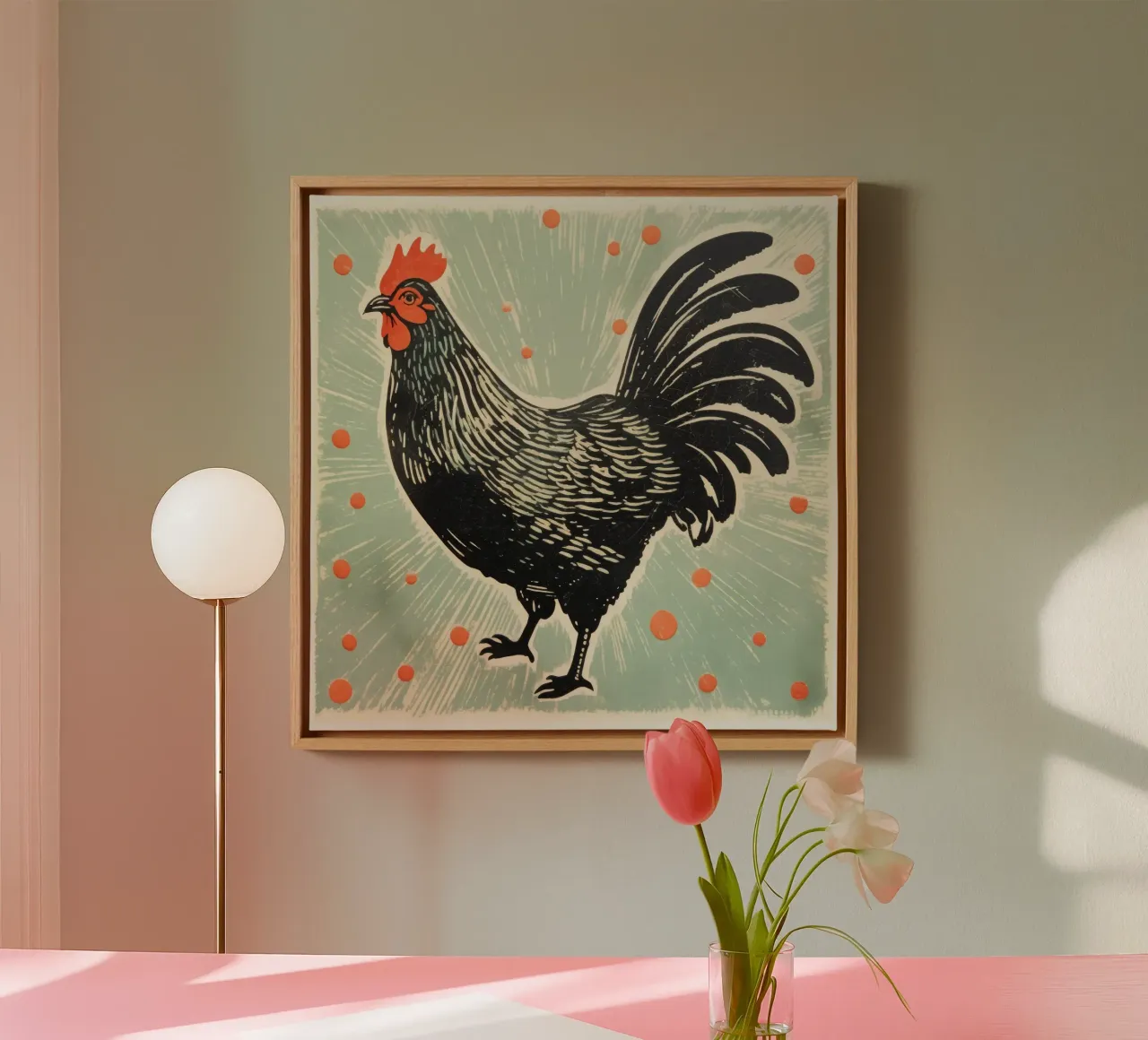 Groene kip 3 canvas met Baklijst van Minimal Animal Art