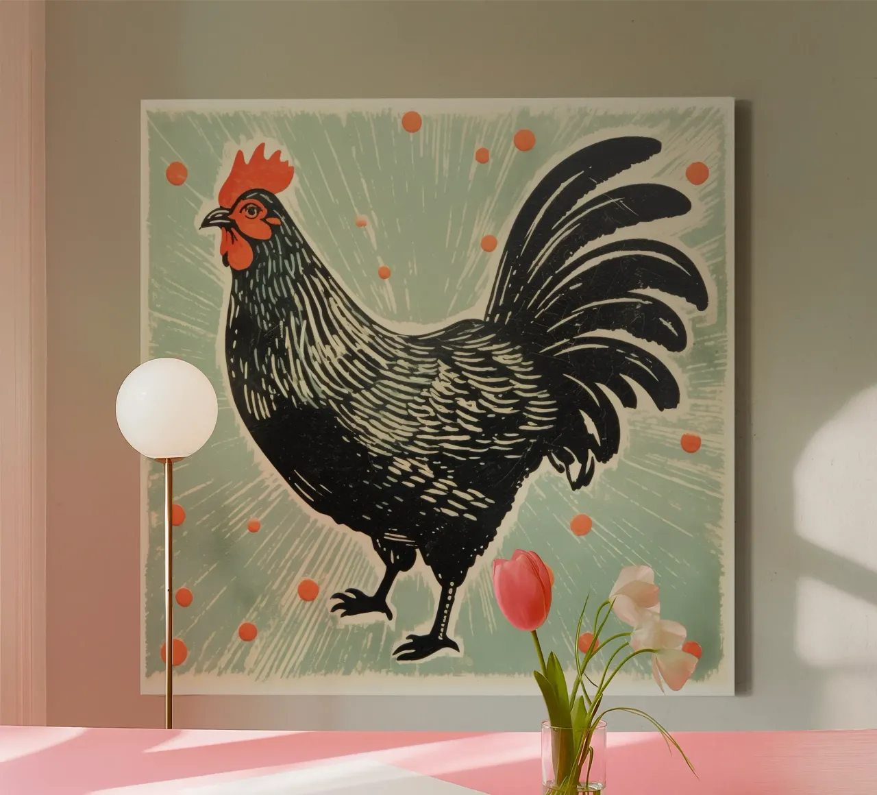 Groene kip 3 canvas met Baklijst van Minimal Animal Art