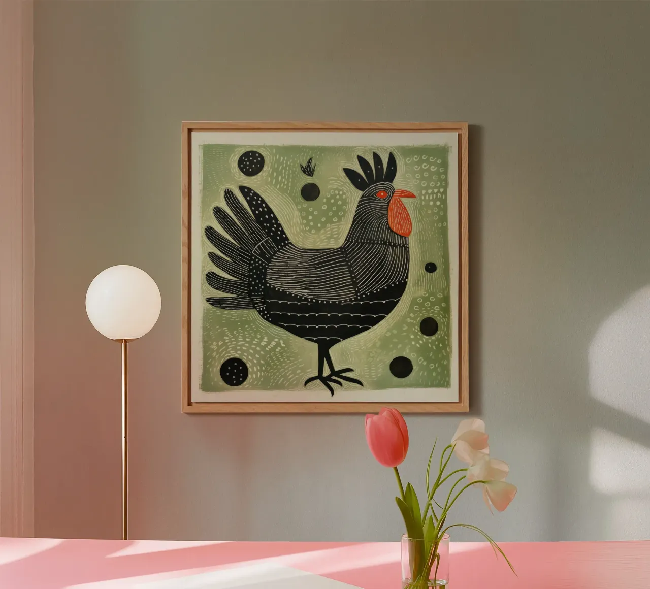 Pollo verde 4 alluminio dibond da Minimal Animal Art