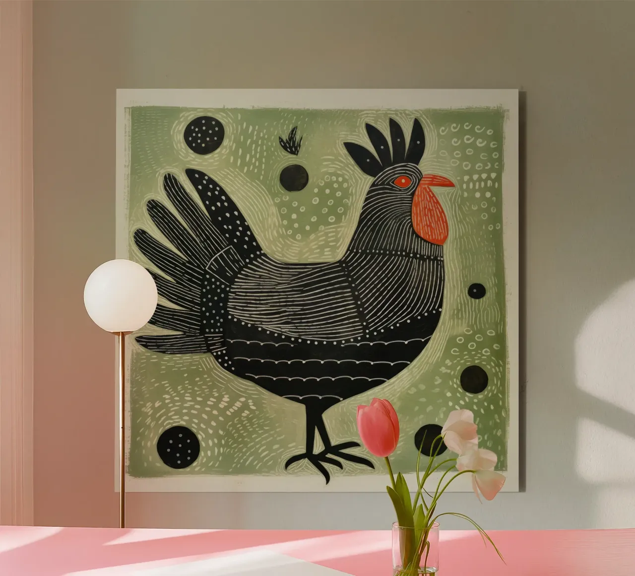 Pollo verde 4 alluminio dibond da Minimal Animal Art