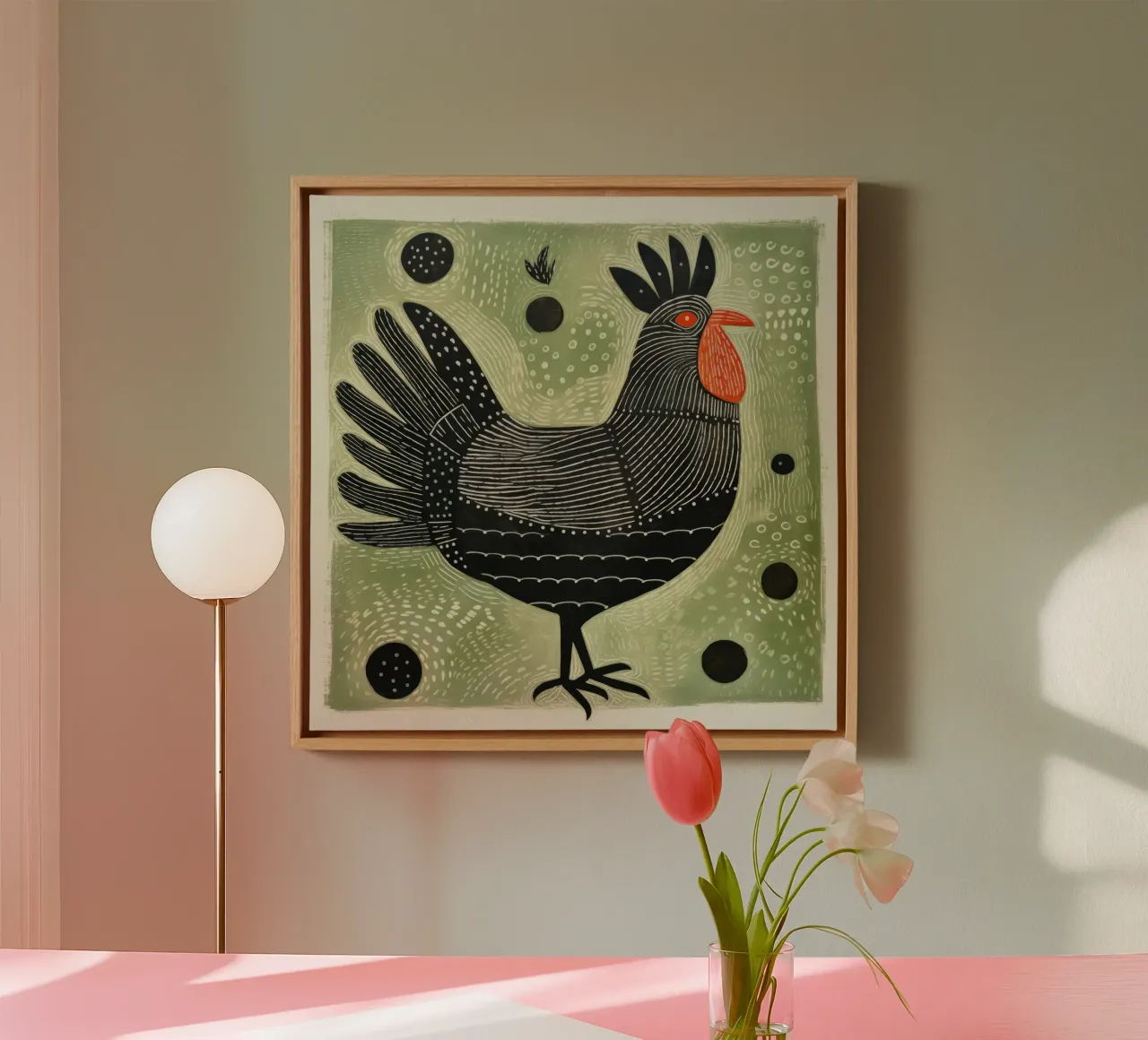 Groene kip 4 canvas met Baklijst van Minimal Animal Art