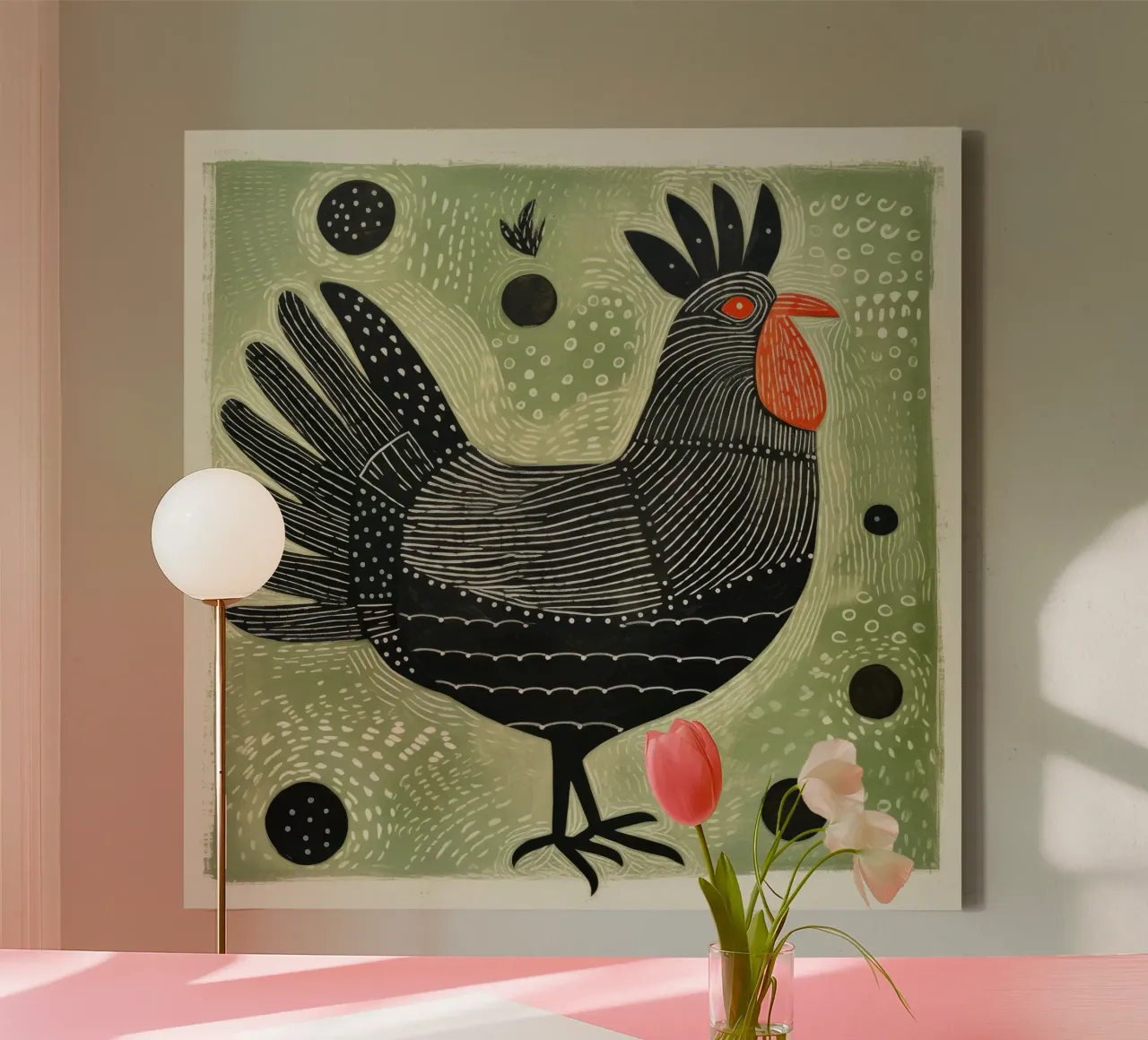 Groene kip 4 canvas met Baklijst van Minimal Animal Art