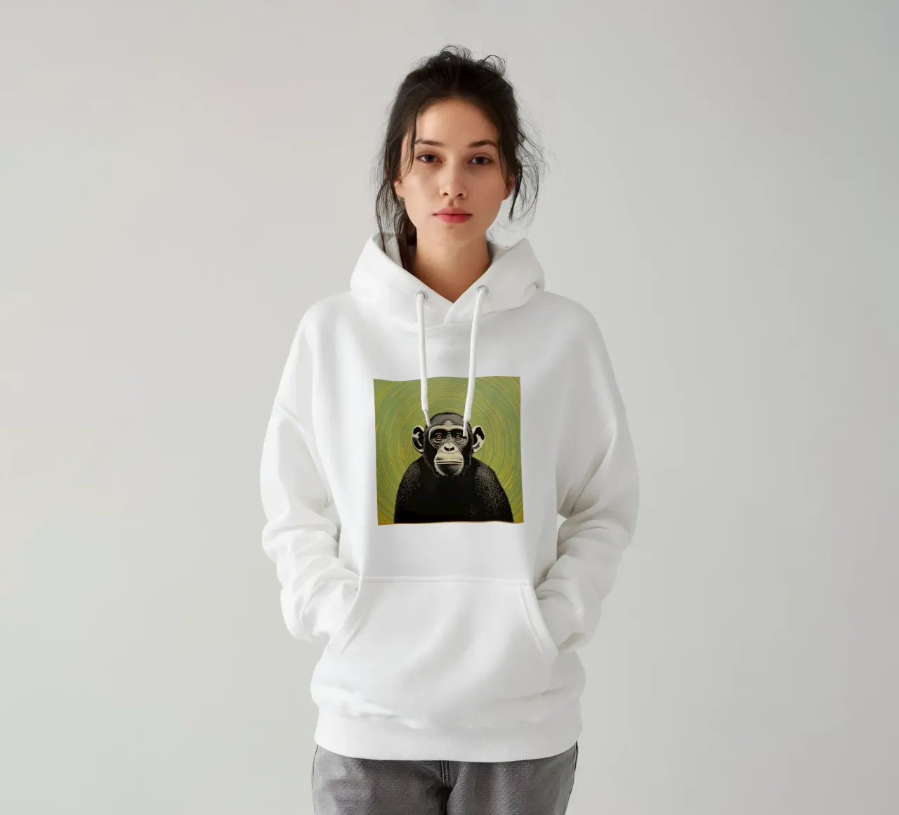 Scimpanzé verde 1 felpa con cappuccio da Minimal Animal Art