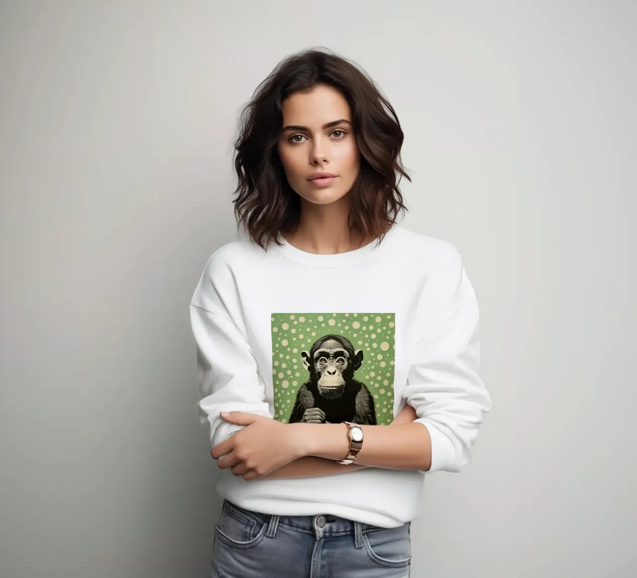Groene chimpansee 2 sweatshirt van Minimal Animal Art