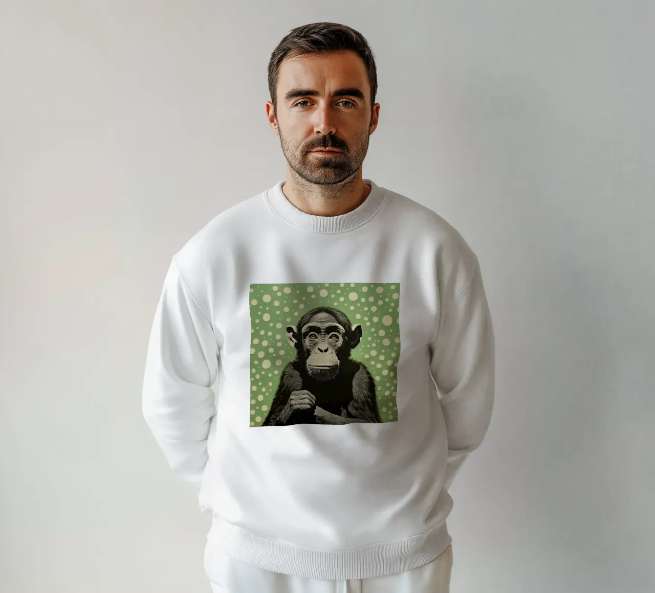 Green Chimpanzee 2 sweatshirt by Minimal Animal Art