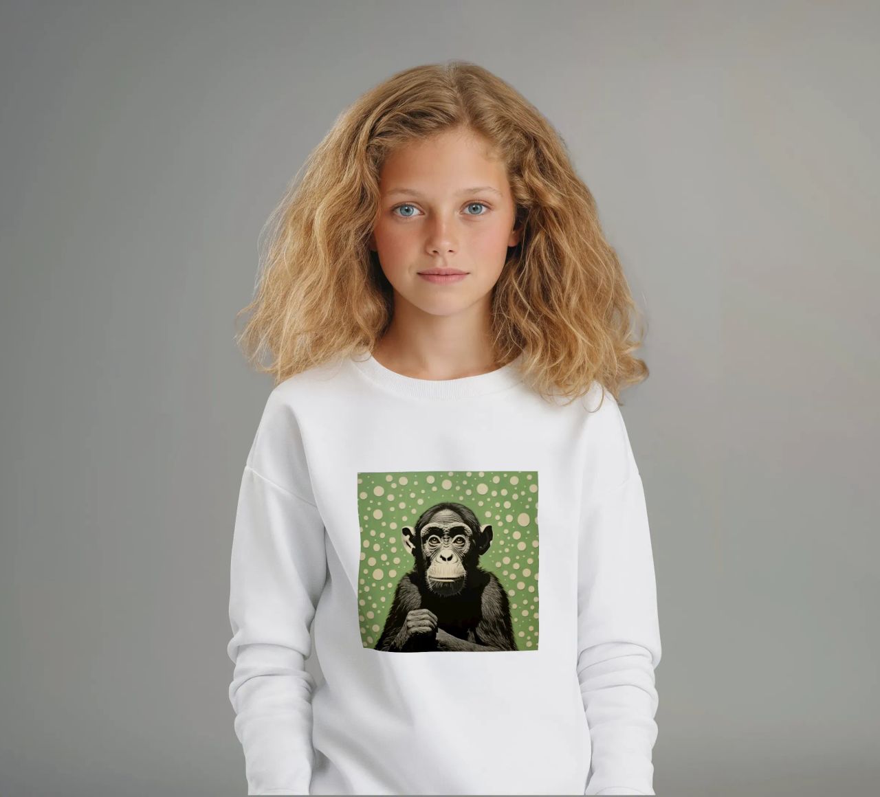 Scimpanzé verde 2 felpa bambino da Minimal Animal Art