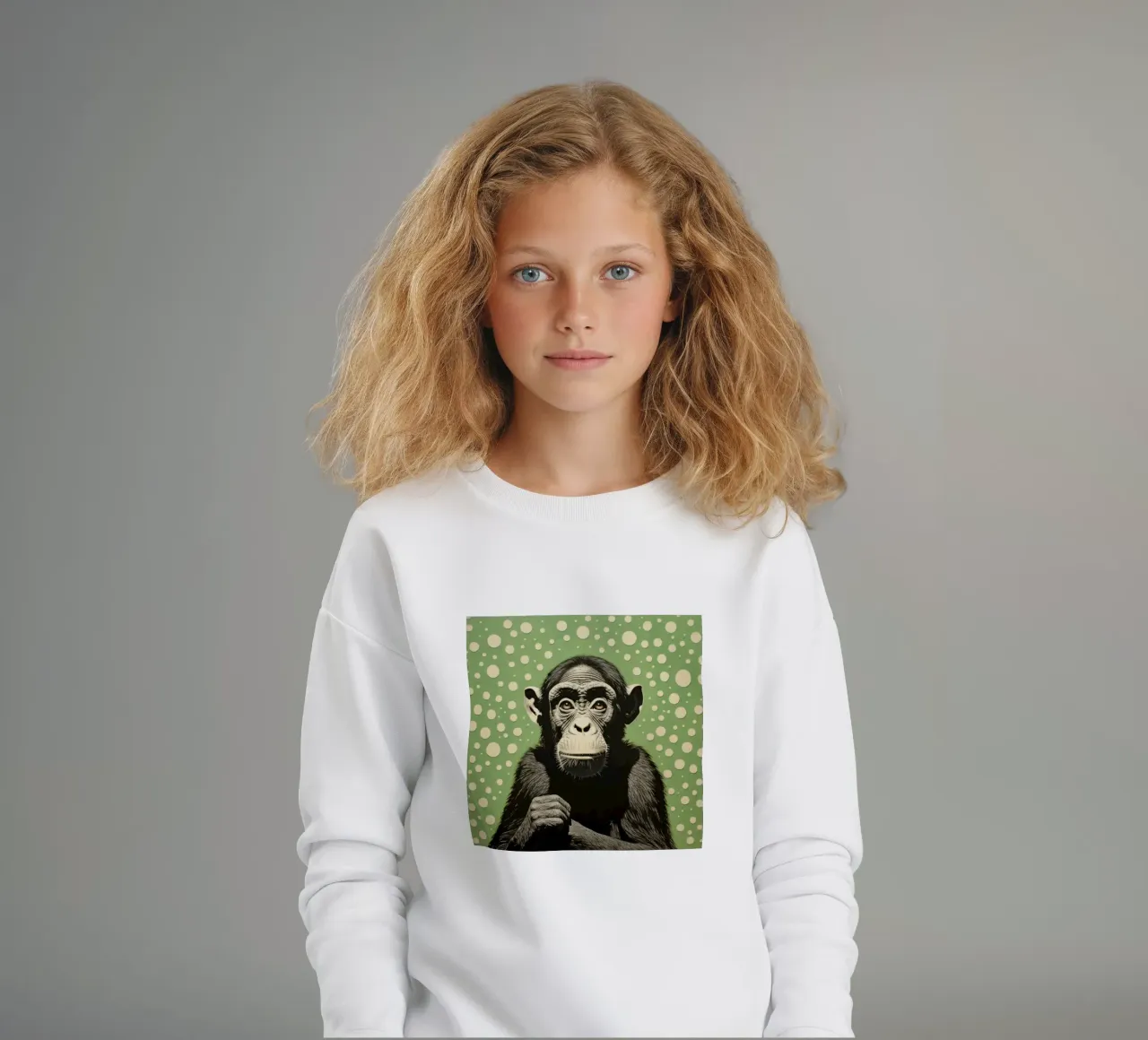 Green Chimpanzee 2 kids sweatshirt by Minimal Animal Art