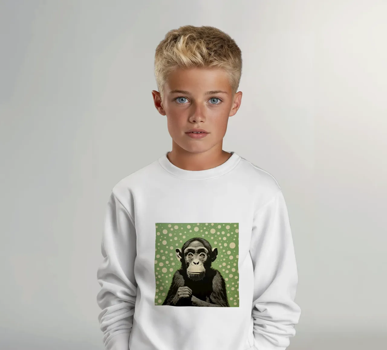 Chimpancé verde 2 sudadera para niño de Minimal Animal Art