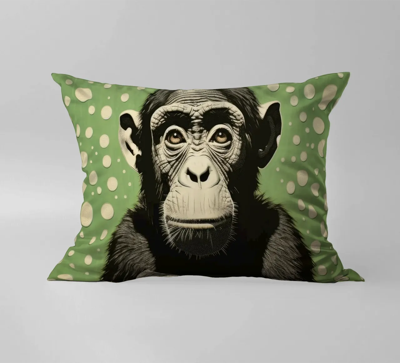 Groene chimpansee 2 kussen van Minimal Animal Art