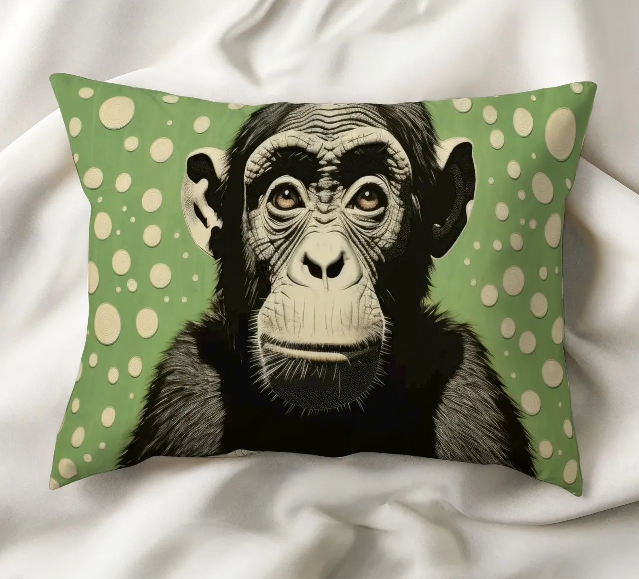 Groene chimpansee 2 kussen van Minimal Animal Art