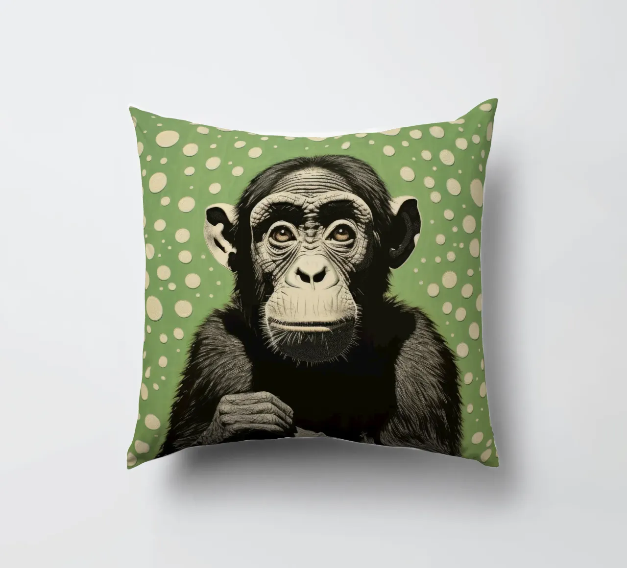 Groene chimpansee 2 kussen van Minimal Animal Art