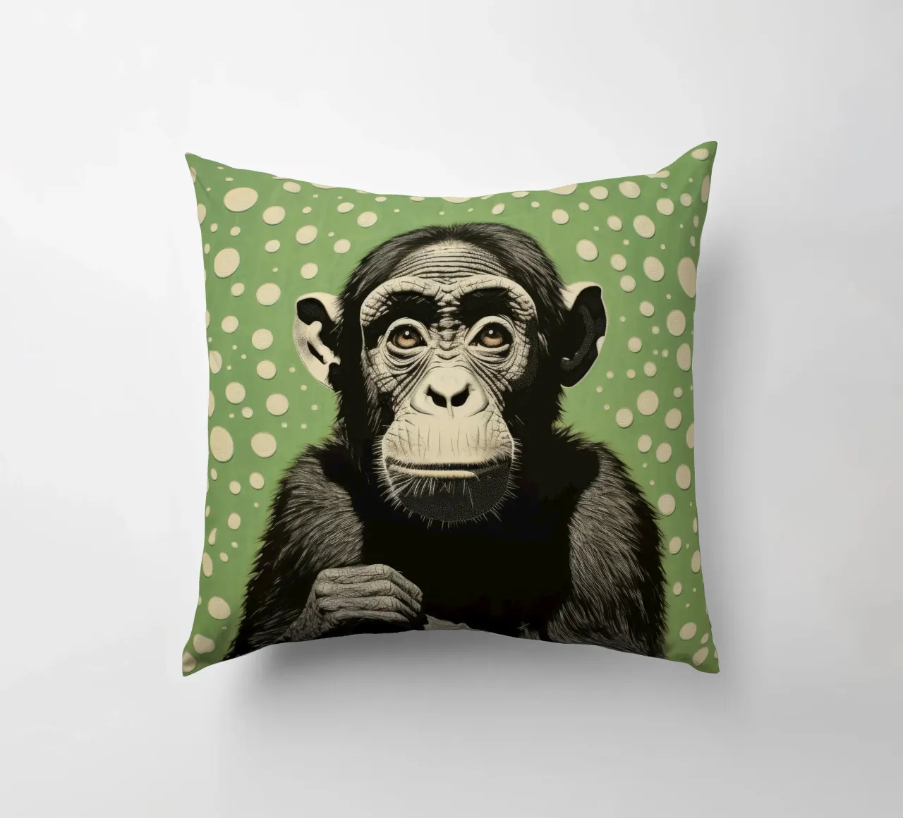 Groene chimpansee 2 kussen van Minimal Animal Art