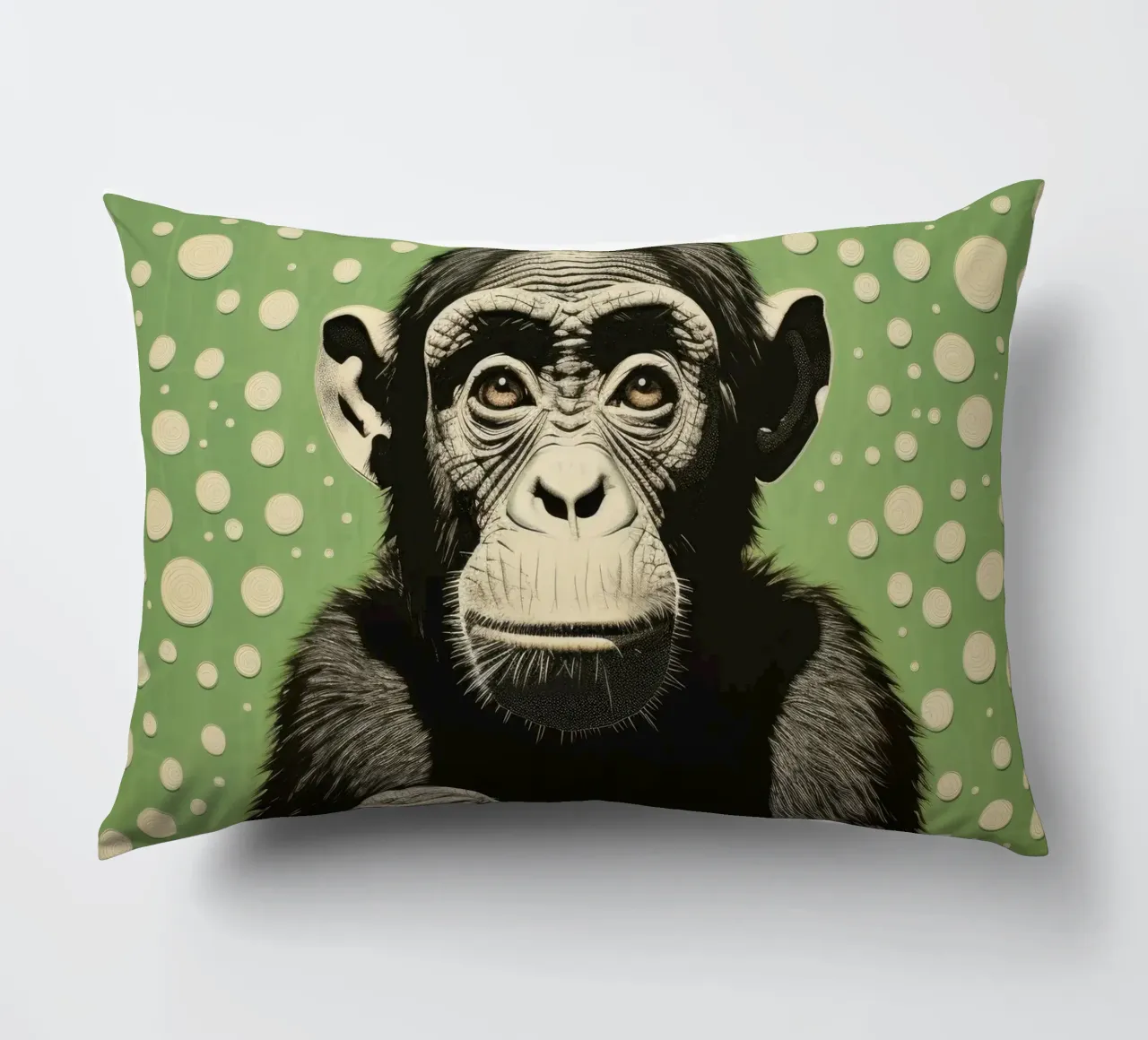 Groene chimpansee 2 kussen van Minimal Animal Art
