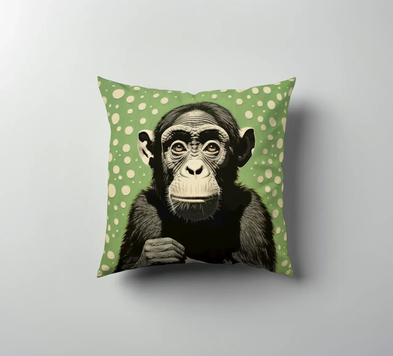 Groene chimpansee 2 kussen van Minimal Animal Art