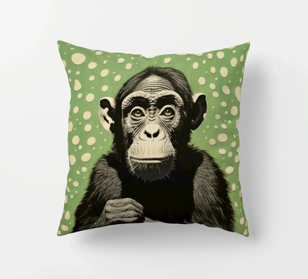 Groene chimpansee 2 kussen van Minimal Animal Art