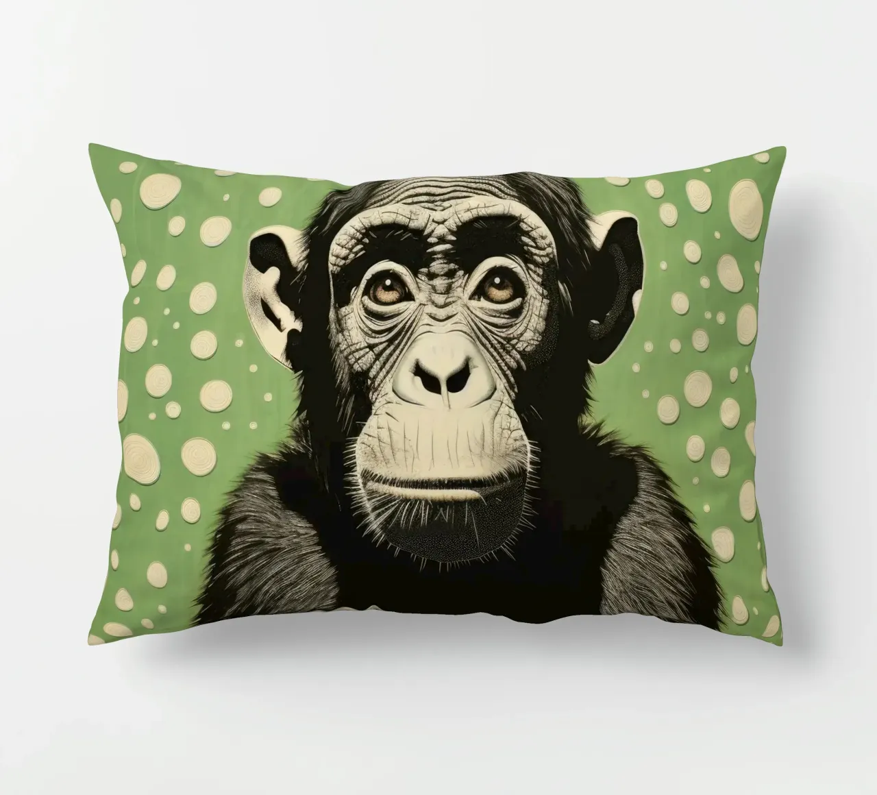 Groene chimpansee 2 kussen van Minimal Animal Art