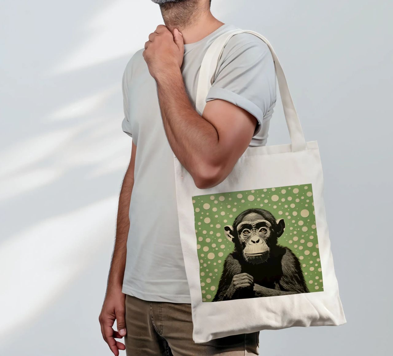 Scimpanzé verde 2 borsa in juta da Minimal Animal Art