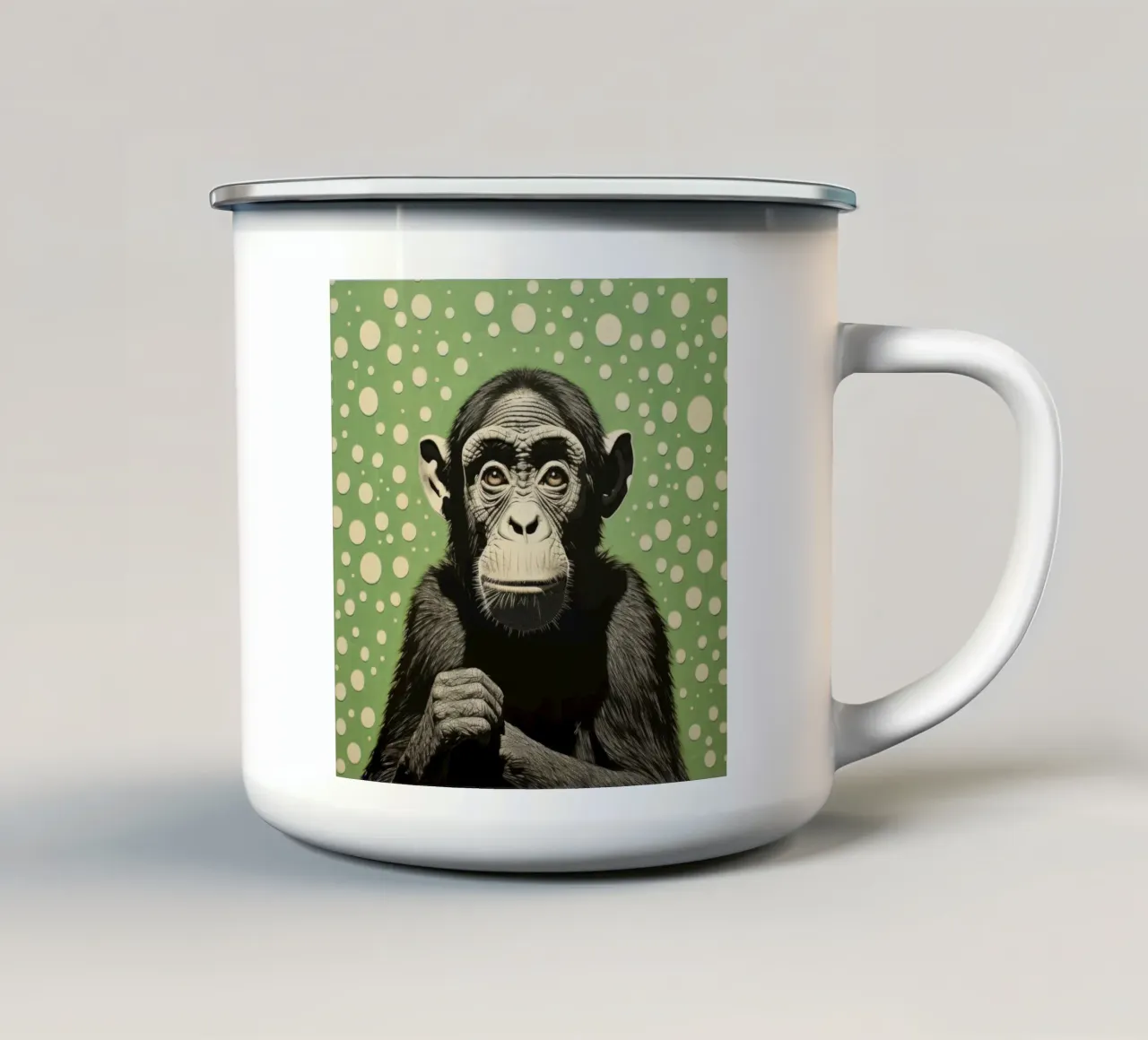 Grüner Schimpanse 2 Emaille Tasse von Minimal Animal Art