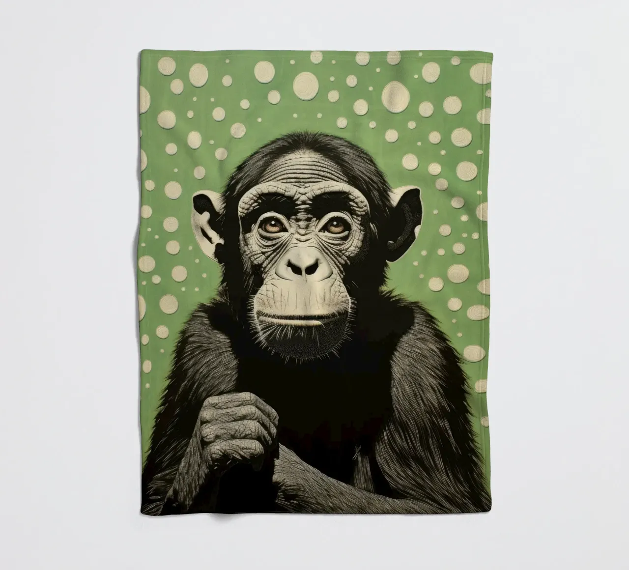 Green Chimpanzee 2 fleece blanket by Minimal Animal Art