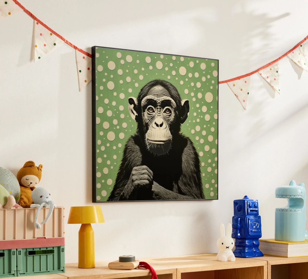 Scimpanzé verde 2 alluminio dibond da Minimal Animal Art