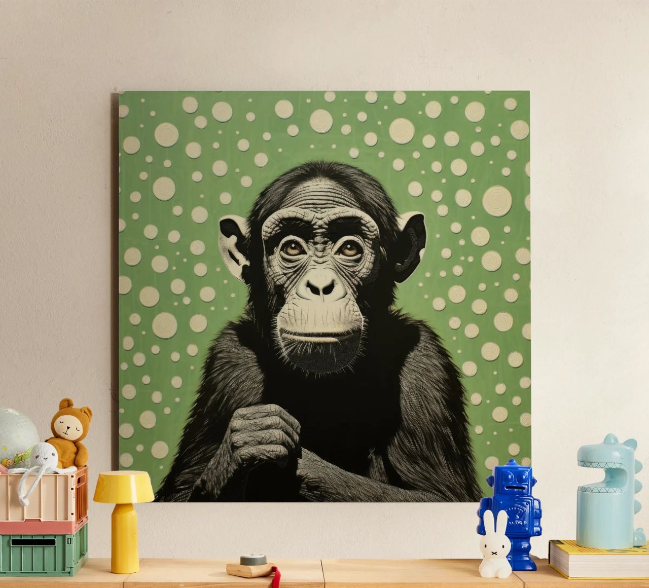 Scimpanzé verde 2 alluminio dibond da Minimal Animal Art