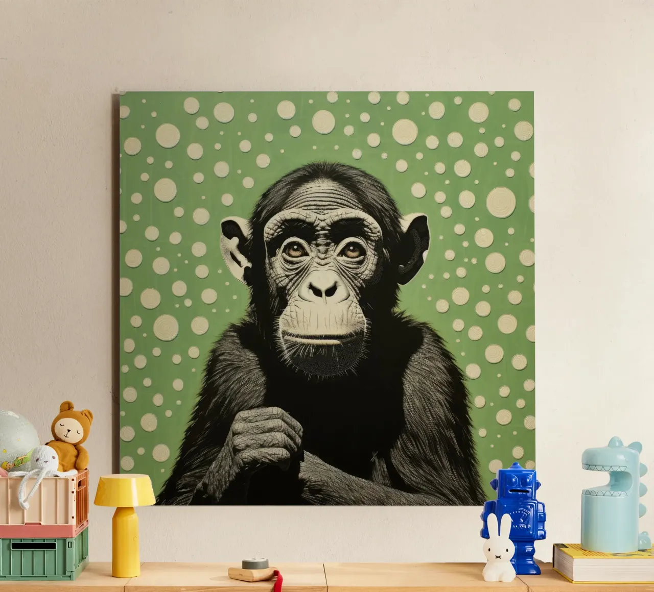 Scimpanzé verde 2 alluminio dibond da Minimal Animal Art