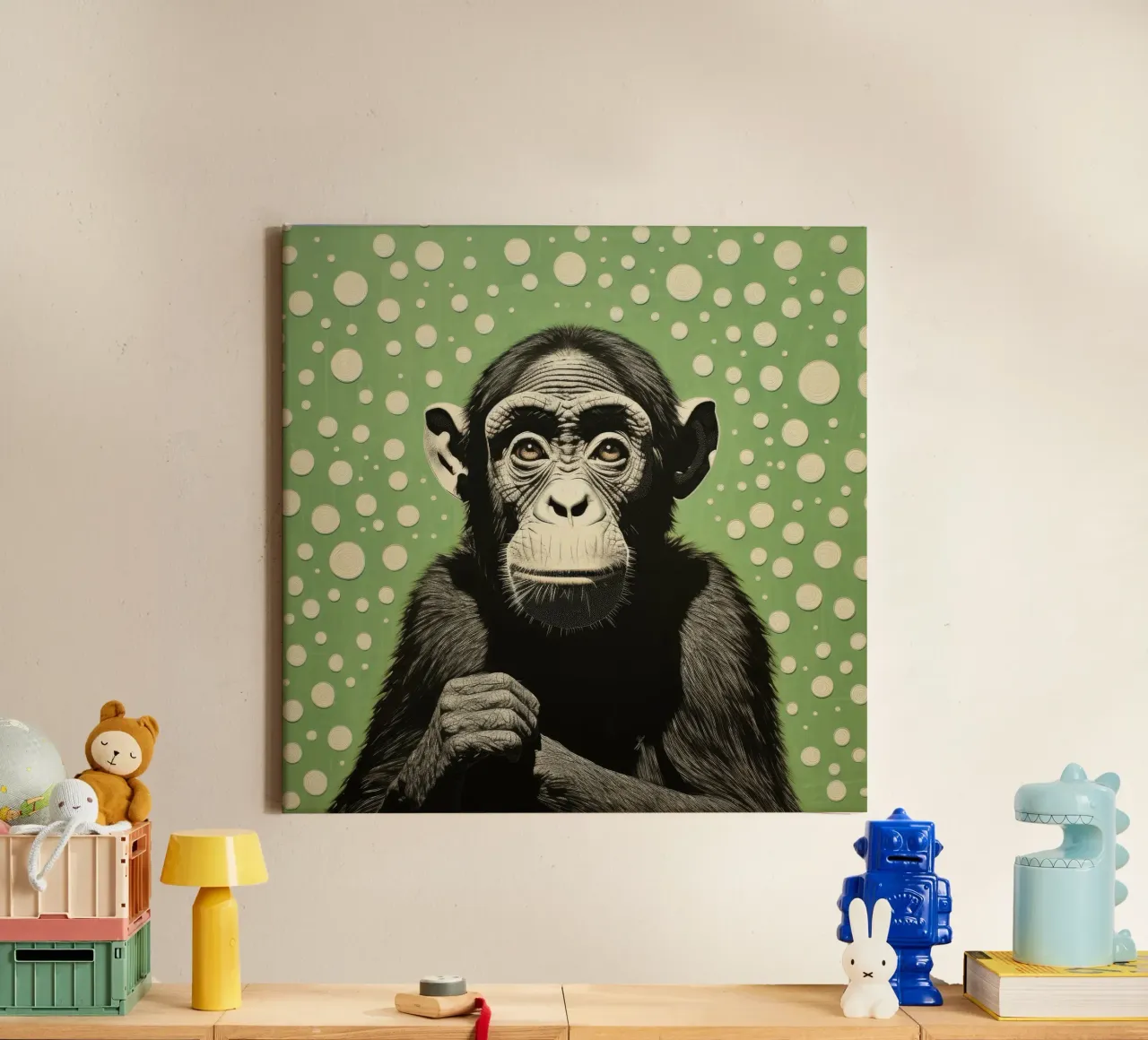 Scimpanzé verde 2 tela da Minimal Animal Art