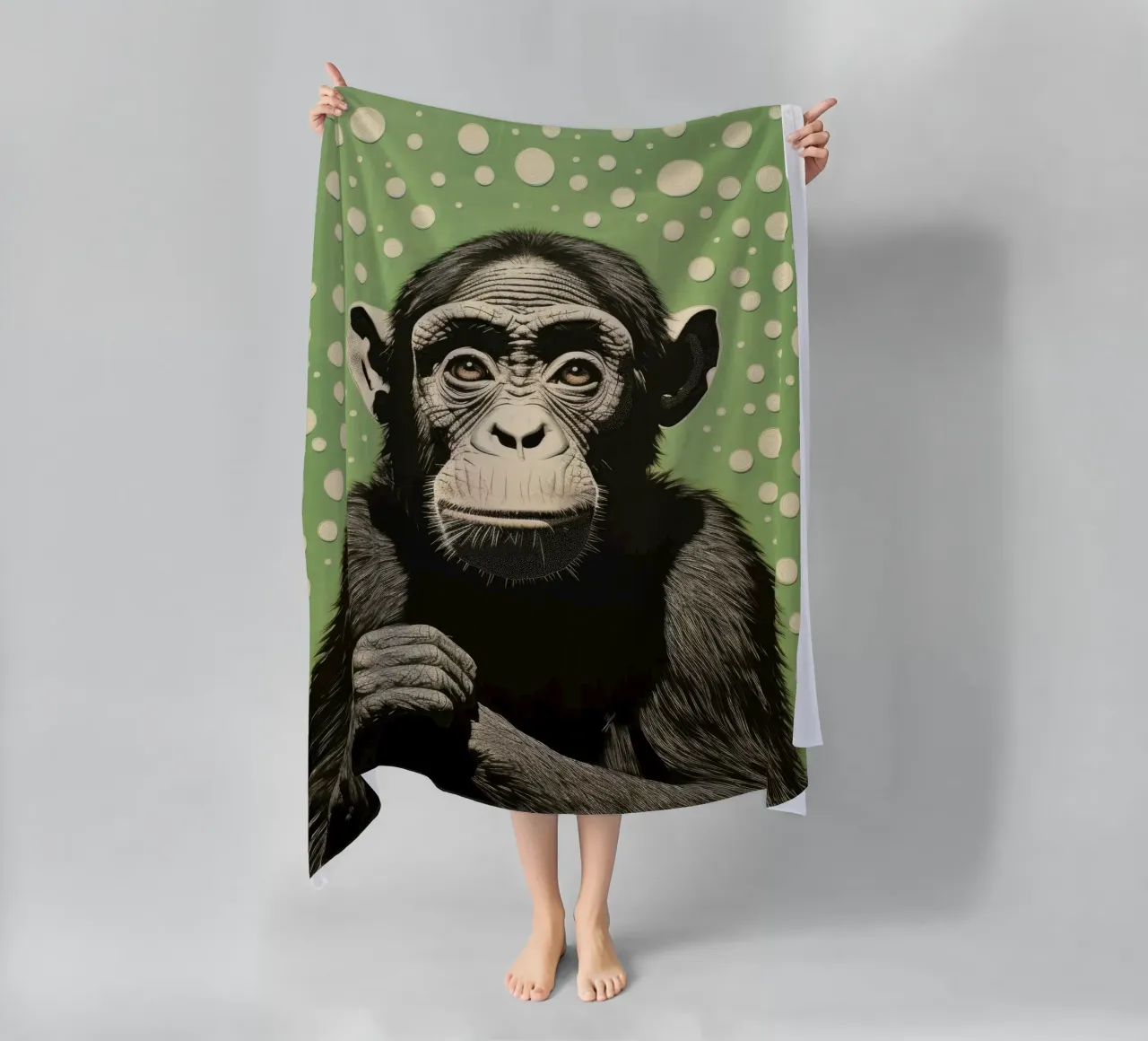 Green Chimpanzee 2 beach towel by Minimal Animal Art