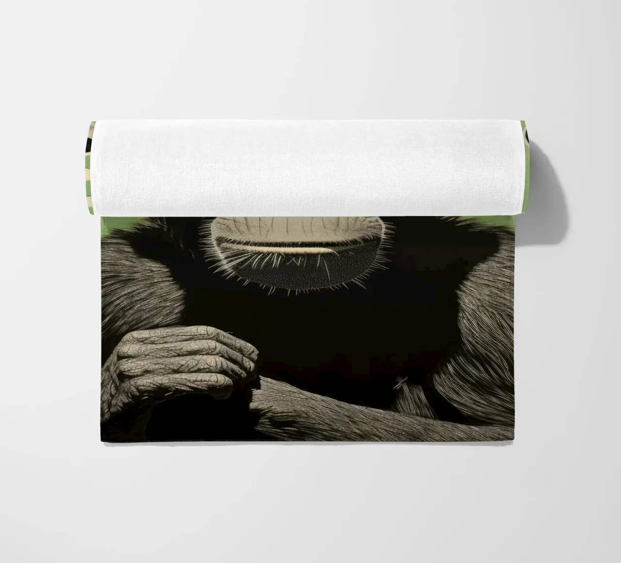 Green Chimpanzee 2 beach towel by Minimal Animal Art