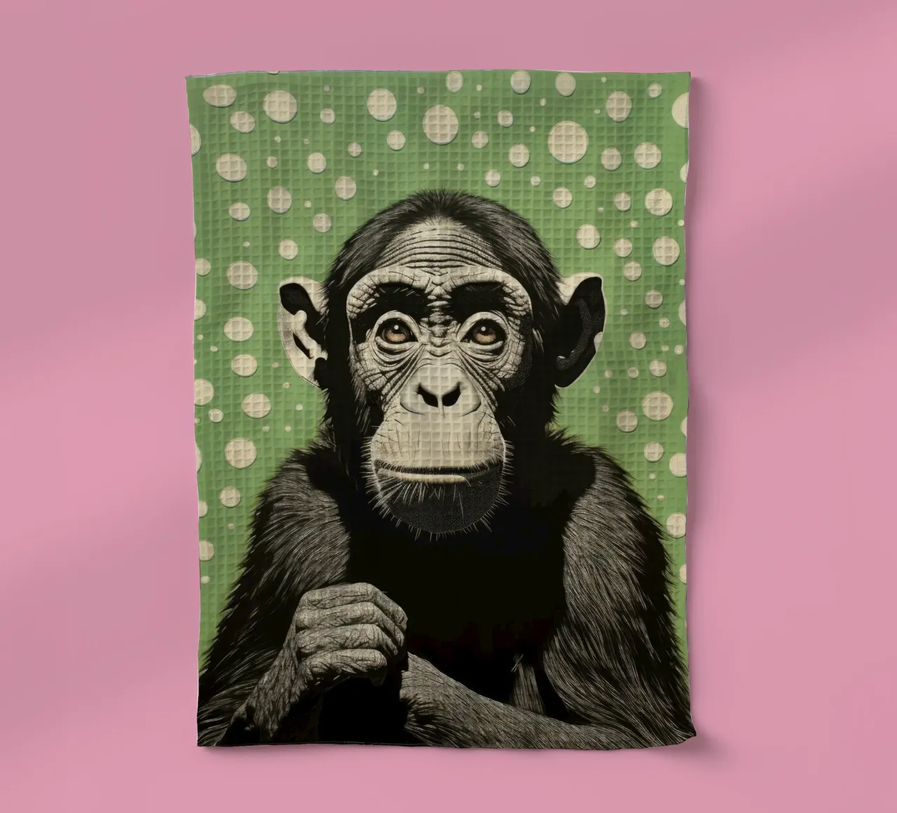 Green Chimpanzee 2 tea towel by Minimal Animal Art